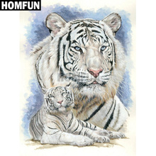 Homfun pintura completa quadrada/redonda de brocas 5d diy, pintura de diamante "tigre branco", bordado, ponto cruz 5d, decoração de casa, presente a02276 2024 - compre barato