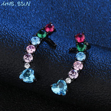 Женские серьги-гвоздики с цветным цирконием MHS. SUN в южноамериканском стиле, роскошные серьги с кристаллами для свадебной вечеринки, 1 пара 2024 - купить недорого