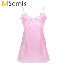 MSemis Men Adult Sexy Lingerie Sleepwear Smooth Adjustable Shoulder Straps Low Back Sissy Fancy Vintage Slip Dress Nightgown 2024 - buy cheap