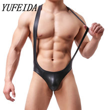 Sexy Men Bodysuits Jocktrap Faux Leather Undershirts Wrestling Singlet Jumpsuits Suspender Underwear One-Piece Sexy Costume 2024 - buy cheap