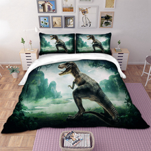 3D Printed Tyrannosaurus Rex Roaring in Ancient Forest Green Bedding Set Pillowcase Dinosaur Duvet Cover Set for Teens Boys 2024 - buy cheap