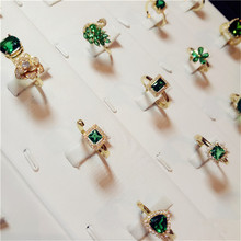 Женские открытые кольца S925 с изумрудом, винтажное ювелирное изделие из стерлингового серебра с зеленым кубическим цирконием 18 К, бижутерия 2024 - купить недорого