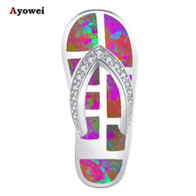 Ayowei austrália, zircônia chinelos, design rosa opala de fogo 925, prata, colar de joias da moda, pingentes para mulheres ops687a 2024 - compre barato