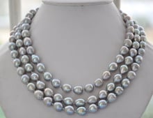 Jewelr 004794 3strands NATURE GRAY RICE freshwater pearl necklace 2024 - buy cheap