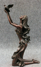 Быстрая доставка USPS в США S1461 14 дюймов китайское украшение из чистой бронзы с изображением птицы на коленях Красивая статуя богини Белль 2024 - купить недорого