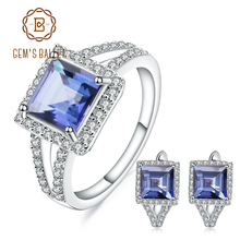 GEM'S BALLET Square Natural Iolite Blue Mystic Quartz Gemstone Jewelry Sets Pure 925 Sterling Silver Earrings Ring Set For Women 2024 - buy cheap