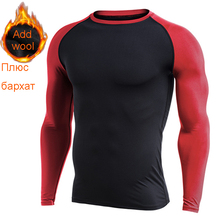 Mens fleece sports T-shirts Compression Fitness sweater cross-fit Jersey running Tops keep-warm Rashgard sport tshirt for winter 2024 - buy cheap