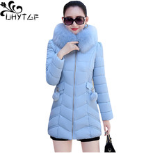 Uhytgf jaqueta de inverno feminina, casaco longo de algodão acolchoado com gola de pele feminino, plus size, roupa agasalho quente 629 2024 - compre barato