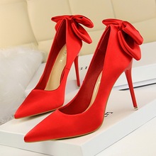 BIGTREE Luxury Women Pumps Elegant Silk Pointed Toe  delicate Slim Satin Bow 10.5cm Thin High Heels  Party Shoes Plus Size 34-40 2024 - buy cheap