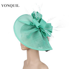 Tocados de pelo de boda para mujer, banda con plumas de lujo en la cabeza, color verde esmeralda, para fiesta y carrera de novios, SYF66 2024 - compra barato