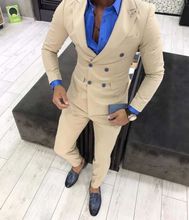2019 Champagne Mens Double Breasted Business Suits Men Custom Wedding Gentleman Suits Male Grooming 2 Pieces Suits Jacket Pants 2024 - buy cheap