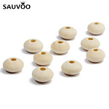 SAUVOO 40pcs Flat Round Wood Beads 8*14mm 10*18mm Loose Spacer Big Hole Wooden Bead for DIY Handmade Jewelry Making Findings 2024 - buy cheap