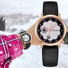 YOLAKO Women's Flower print Casual Quartz Leather Band New Strap Analog Wrist Watch luxury fashion casual ladies watches A40 2024 - buy cheap