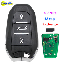 Controle remoto inteligente sem chave, 3 botões, 433mhz, 4a, chip para peugeot 208, 308, 508, 3008, 5008, com chave de emergência, hu83 2024 - compre barato