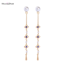 Banny Pink Pretty Blue Eyes Statement Studs Earrings For Women Long Imitation Pearl Pendant Post Earrings Party Earrings Brincos 2024 - buy cheap