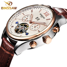 BINSSAW Men Fashion Military Automatic Mechanical Watch Men Tourbillon Leather Date Luxury Brand Sport Watches relogio masculino 2024 - buy cheap