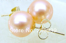 hj 00231 Genuine 10.2mm perfect round AAA+++ pink south sea pearl earring14K yellow gold 2024 - buy cheap