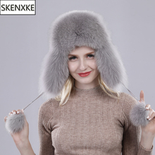 Ushanka-Sombrero de bombardero con orejas gruesas y cálidas para mujer, gorro ruso de piel de zorro Natural, a la moda, gran oferta, 2021 2024 - compra barato
