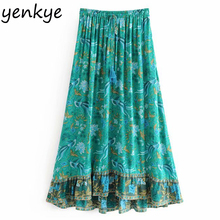 Verde impressão boho longo maxi saia feminina cordão elástico cintura alta férias verão saia faldas mujer moda 2019 djf8399 2024 - compre barato