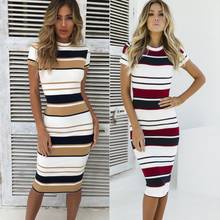 Women Casual Striped Bandage Bodycon Party Short Sleeve knee Length pencil Dress Striped Short Sleeve Casual Fashion Patchwork 2024 - buy cheap