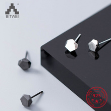 2018 Hot Sale S925 Sterling Silver Simple Mix Personality Black Stereo Geometric Stud Earrings Womem Jewelry 2024 - buy cheap