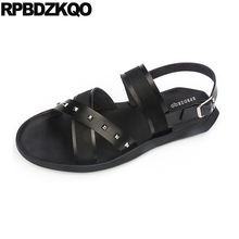 nice breathable strap slippers beach slides striped rivet slip on outdoor shoes stud native black men sandals leather summer 2024 - buy cheap