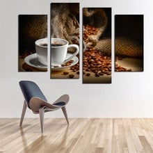 Pintura en lienzo impreso de granos de café, decoración de cocina, imagen artística de pared, decoraciones de Navidad para el nuevo para el hogar sin marco, 4 Uds. 2024 - compra barato