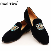Cool Tiro Black Velvet Loafers Men Crystal Brooch Buckle SmokingSlippers Moccasins Wedding Dress Shoes Casual Genuine Leather 2024 - купить недорого