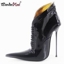 Wonderheel New 16cm Stiletto Heel Super High Heels Extremely Pointed Toe Patent Leather Ultra Thin Metal Heel Sexy Ankle Boots 2024 - buy cheap