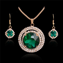 H:HYDE Women Fashion Gold Color CZ Zircon jewelry sets Austrian crystal Round Green Wedding Jewelry Sets 2024 - buy cheap