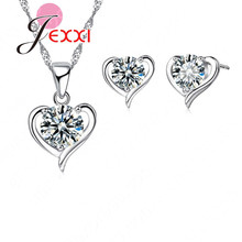 Conjuntos de collar y pendientes de plata de ley 925 con forma de corazón de circonita cúbica, juegos de joyas para mujer, para boda 2024 - compra barato