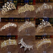 Corona barroca de lujo de cristal para mujer, Vinatge Queen, Tiara nupcial, diadema de novia dorada, accesorios para el cabello de boda 2024 - compra barato