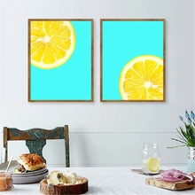 Pintura en lienzo de arte para pared de cocina, póster moderno minimalista de fruta, limón, Aqua Teal, impresiones de imagen de pared, Decoración de cocina 2024 - compra barato