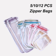 10/12pcs Portable Mason Jar Zipper Bags Reusable Snack Leakproof Food Saver Bag Sandwich  Snack Candy Storage Bag for Travel Kid 2024 - buy cheap