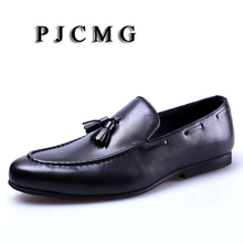 PJCMG Fashion High Quality Comfortable Loafers Genuine Leather Loafers Pointed Toe Flats Oxfords Dress Men Shoes With Tassel 2024 - buy cheap