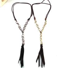 Fashion Bohemian Jewelry Leather and Chain Link Tassel Necklace For Women Jewelry 2024 - buy cheap