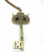 Women  Vintage Retro Bronze Owl Key Pendant Necklace Chain Sweater  Long Chain Animal Necklace 2024 - buy cheap