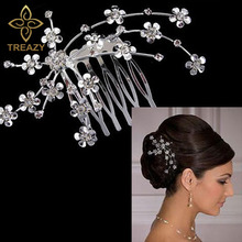 TREAZY Crystal Wedding Bridal Jewelry Plum Blossom Hair Comb Tiara Crown Silver Color Baby Princess Hair Jewelry Accessories 2024 - buy cheap