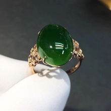 Anel de jade verde espinaca, joia de prata real 925, banhado a ouro, pedra preciosa de personagem macia, presente de aniversário de menina 2024 - compre barato