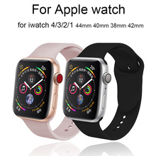 Спортивный силиконовый ремешок для Apple Watch Band 4 44 мм/40 мм, мягкий сменный резиновый браслет для iwatch series 3 2 1 38 мм 42 мм 2024 - купить недорого