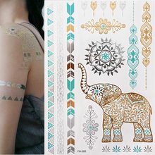 Flash Boho Metallic Gold  Flash Colorful Waterproof Temporary Tattoo Silver Elephant Gold Henna For body Art 2024 - buy cheap