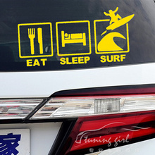 Pegatinas de coche para comer y dormir Surf, calcomanías creativas divertidas para la parte trasera del parabrisas, vinilo, Auto Tuning 15x25x7cm 11,5 cm D10 2024 - compra barato