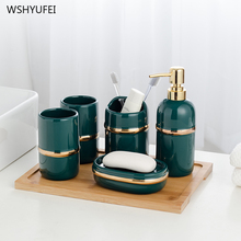 Direct home bathroom storage bathroom set with wooden tray ceramic bathroom supplies kit six sets of light luxury bathroom wash 2024 - buy cheap