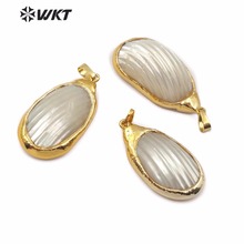 Pingente de concha estilo boêmio para mulheres, colar/brincos forma oval com moldura dourada 2024 - compre barato