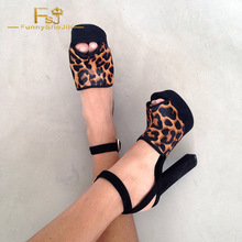 Zapatos de tacón alto cuadrado para mujer, sandalias de plataforma con hebilla y correa en el tobillo, con punta abierta de leopardo negro, para fiesta, Club, graduación, 16 FSJ 2024 - compra barato