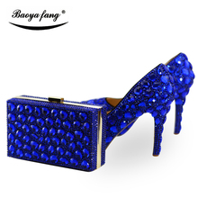 Sapatos de cristal azul royal femininos sapatos de casamento com bolsa combinando sapatos de salto alto vestido de festa sapatos femininos e conjuntos de bolsa 2024 - compre barato