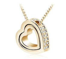 quality double Heart Pendantweater chain Necklace Austrian crystal AAAA+ rhinestone charms women fashion jewelry 2024 - buy cheap