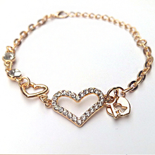 Женский браслет с кристаллом в виде сердца, золотого цвета, с замком и ключом 2024 - купить недорого