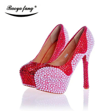 New Arrival Red crystal white pearl party dress shoes Women wedding Pumps platform shoes leather insole fashion shoes 2024 - buy cheap