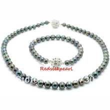 Jewelry 00316 LOT 8-9 Freshwater Pearl necklace bracelet Set (Black, White, Lavender) can choose 2024 - buy cheap